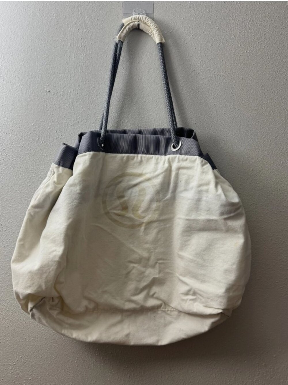 Lululemon Beach Canvas Bag Dune White Grey Tote Gym Tote Groceries Bag